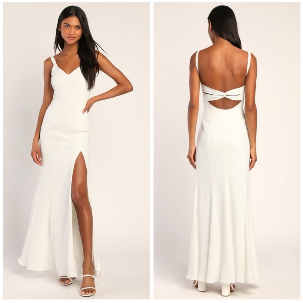 Lulu’s Eternal Adoration White Maxi Dress, size M